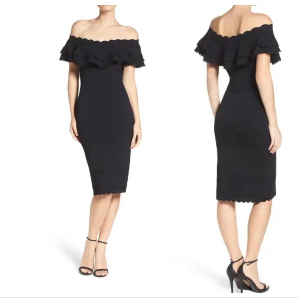 Eliza J Off the Shoulder Ruffle Sheath Dress Large - Picture 16 of 16